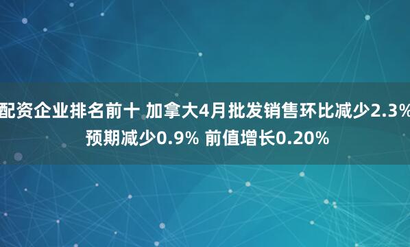 配资企业排名前十 加拿大4月批发销售环比减少2.3% 预期减少0.9% 前值增长0.20%